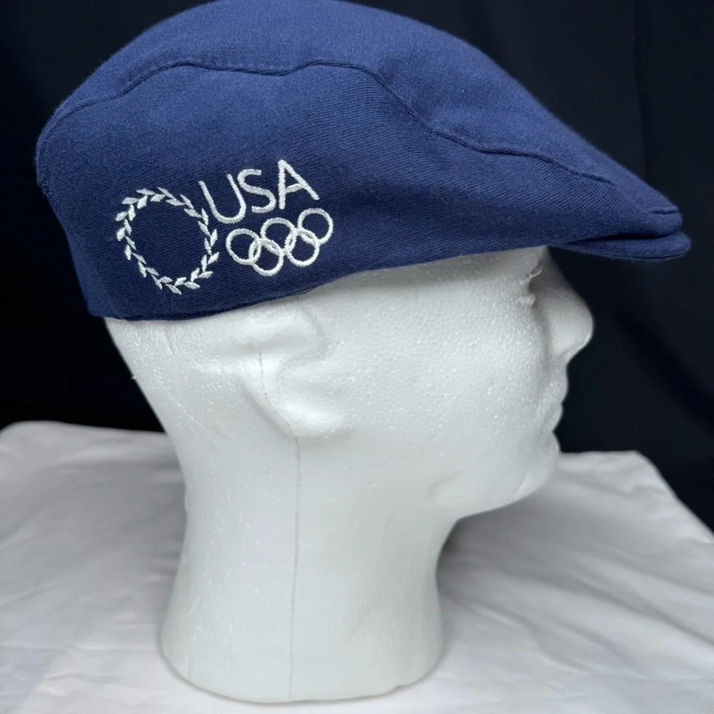 2004 Roots Greece Olympics Team USA Blue Flat Cap Newsboy Cabbie Beret Hat S/M - Picture 7 of 12